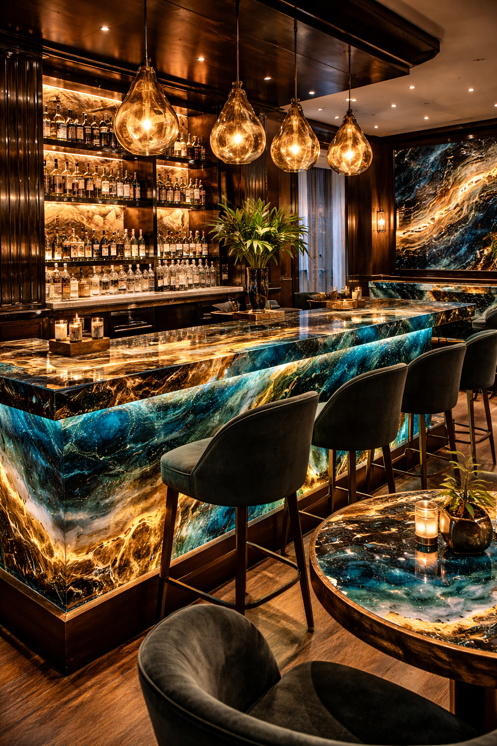 Custom resin tables and decor for bars